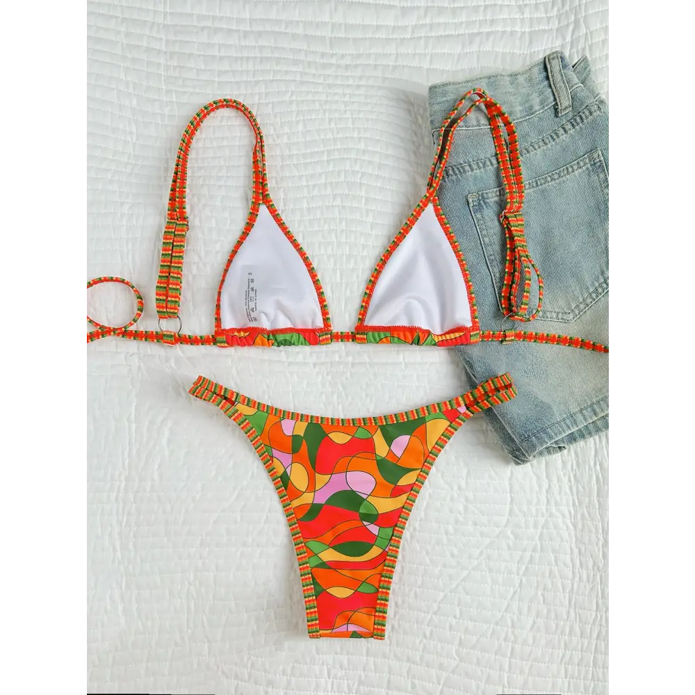 Sexy Print Contrast Bikini - Bikinis