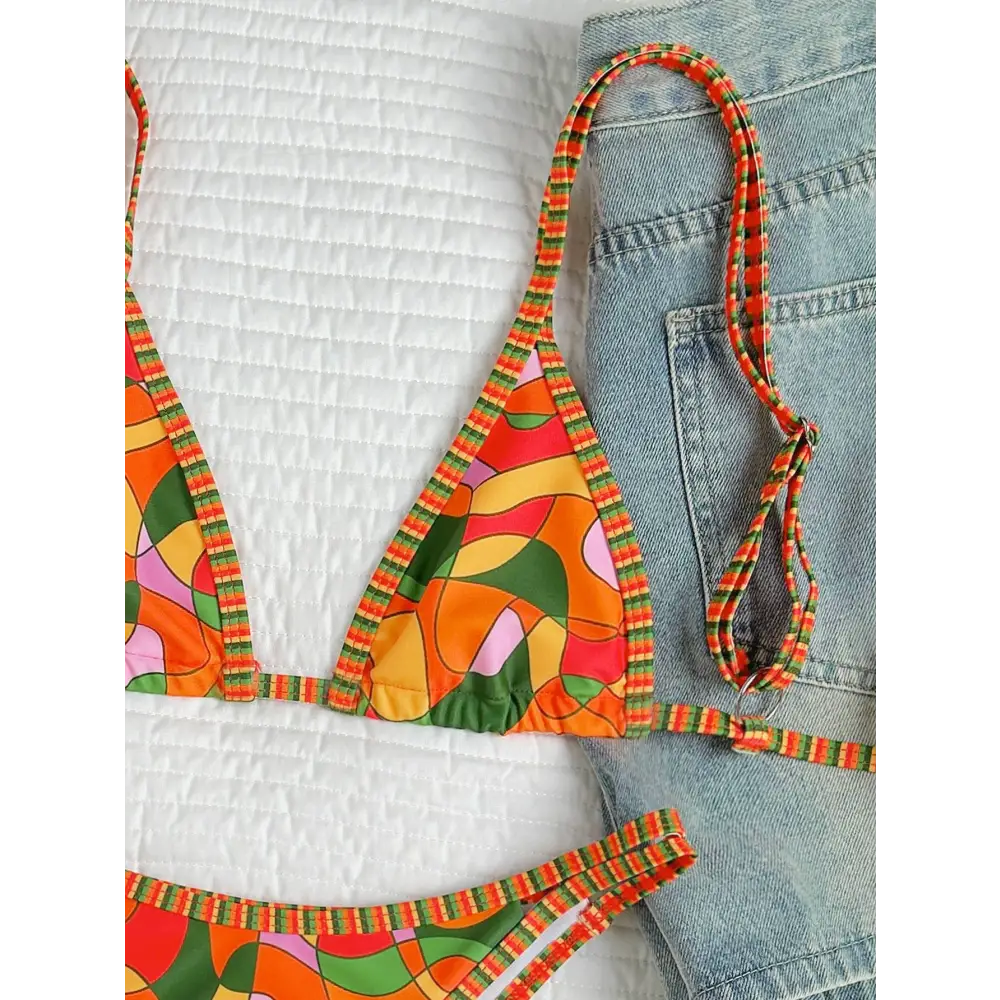 Sexy Print Contrast Bikini - Bikinis