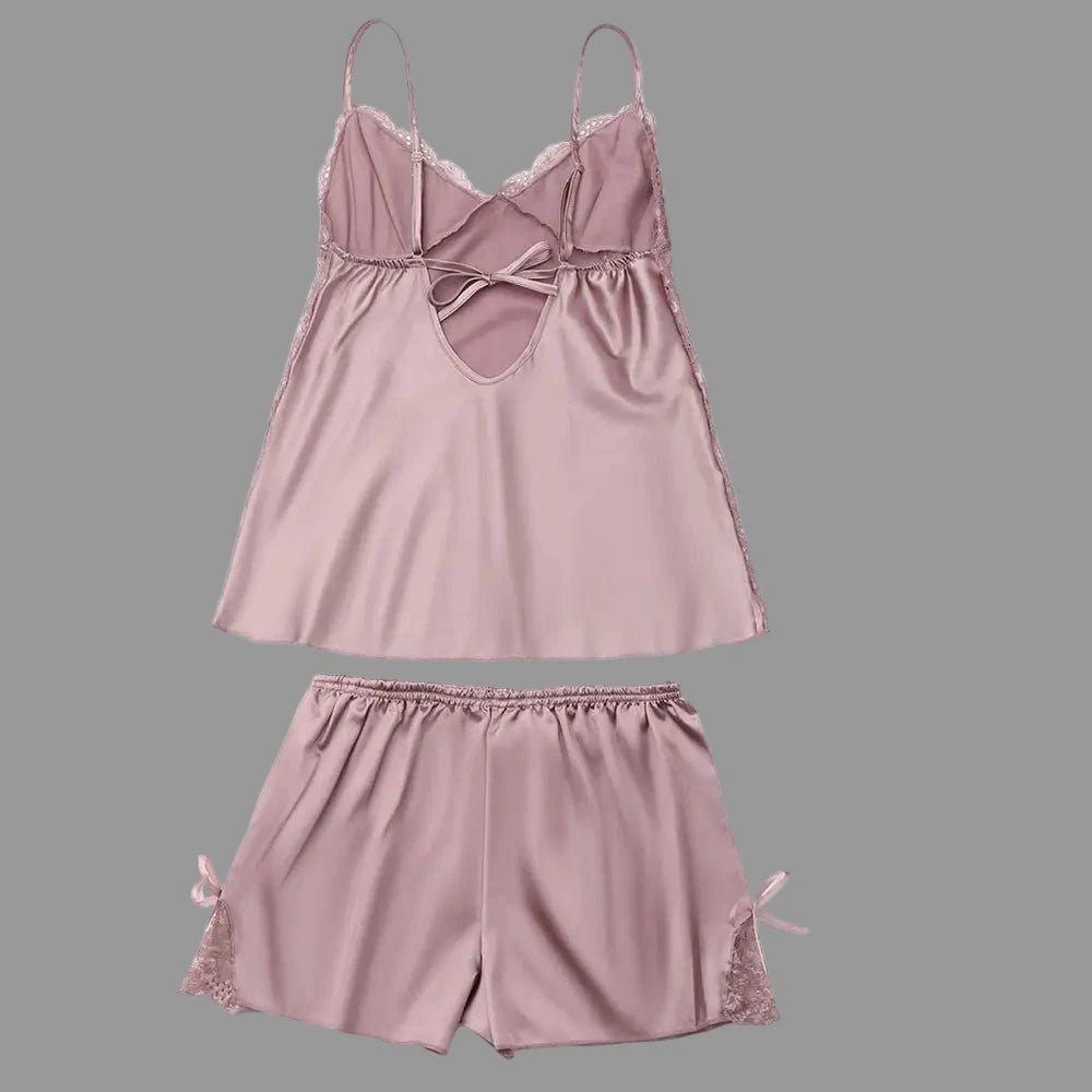 Sexy Satin Shorts Lace Pajamas - Loungewear Sleepwear