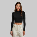 Sexy Slim Fit Cropped Half Turtleneck Short Long Sleeve Top - S / Black - Shirts & Blouses
