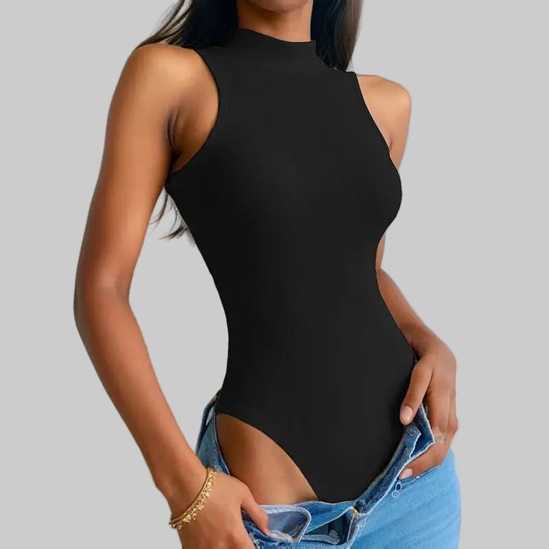 Sexy Slim Rib Sleeveless Bodysuit - S / Black - Bodysuits