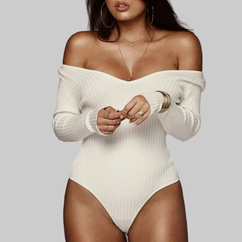 Sexy Slim V-neck Solid Color Long Sleeve Bodysuit - Bodysuits