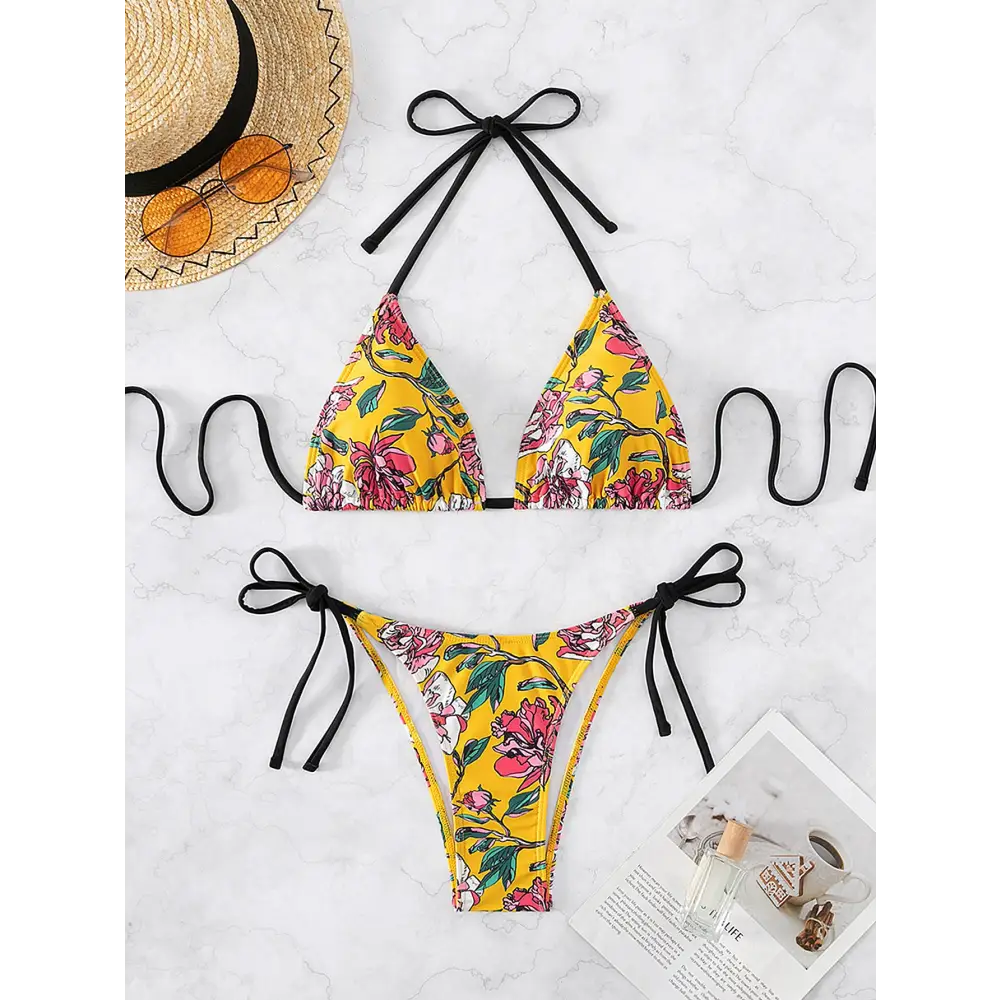 Sexy Split Backless Halter Bikini - Bikinis