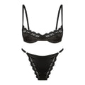 Sexy Stretch Satin Lace Edge Bra Set - S / Black - Panty Sets