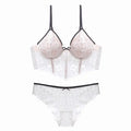 Sexy Thin Cup Braces Push-up Crocheted Lace Long Bra Set - S / White - Panty Sets