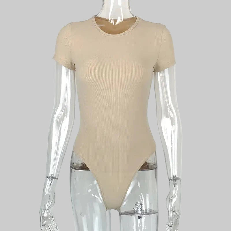 Sexy Tight Cotton Rib Bodysuit - S / Apricot - Bodysuits