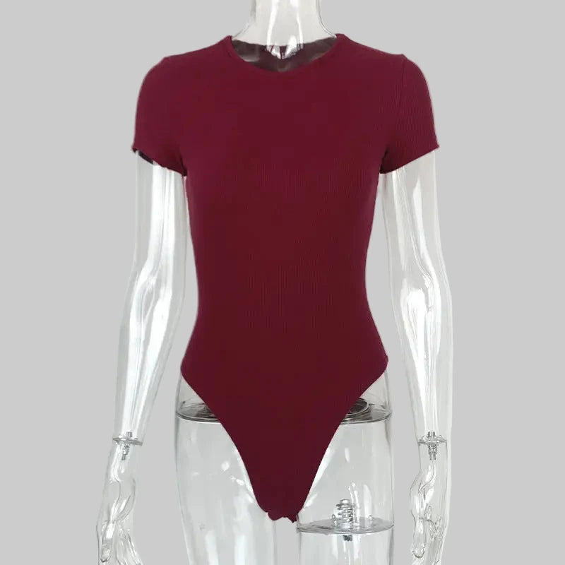 Sexy Tight Cotton Rib Bodysuit - S / Burgundy - Bodysuits