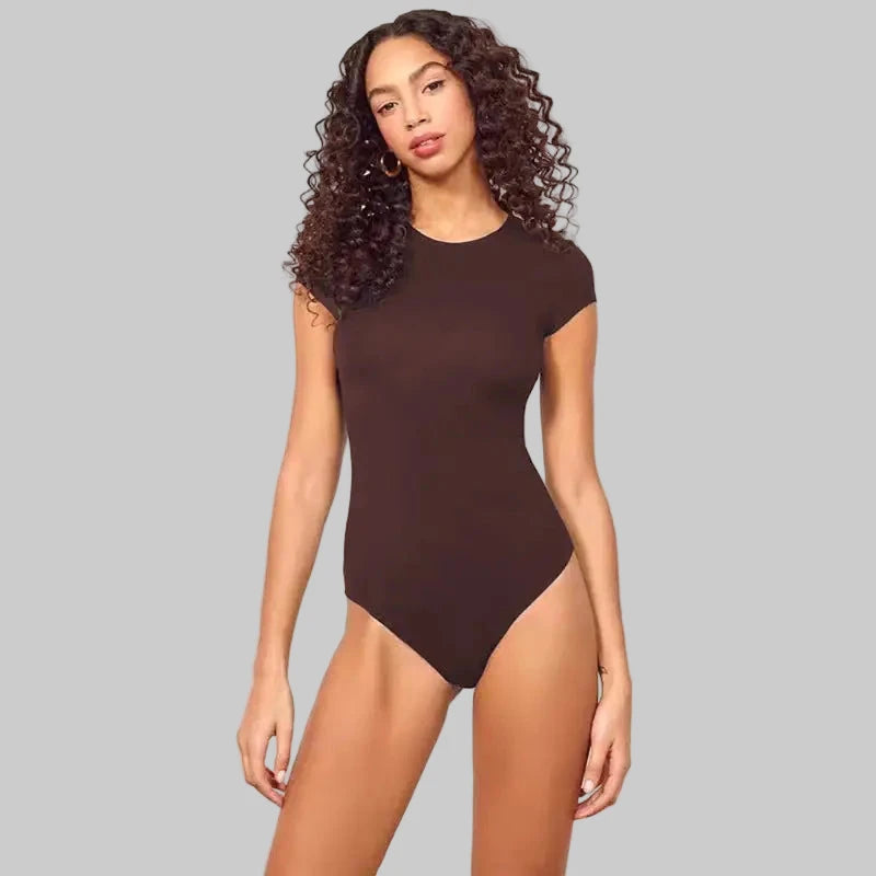 Sexy Tight Cotton Rib Bodysuit - S / Coffee - Bodysuits
