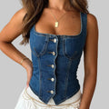Sexy Tight Denim Vest U-collar Top - S / Blue - Tank Tops & Camis