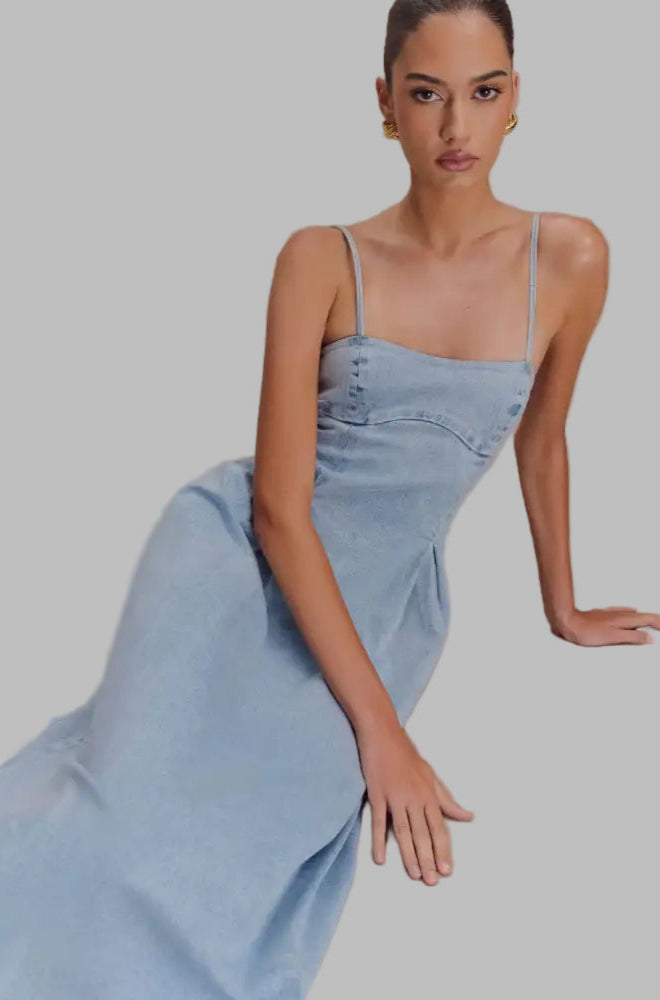 Sexy Tube Top Denim Sling Dress - Dresses