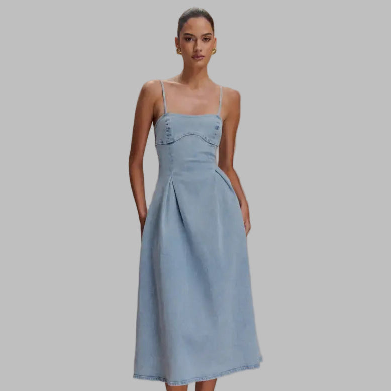 Sexy Tube Top Denim Sling Dress - S / Light Blue - Dresses