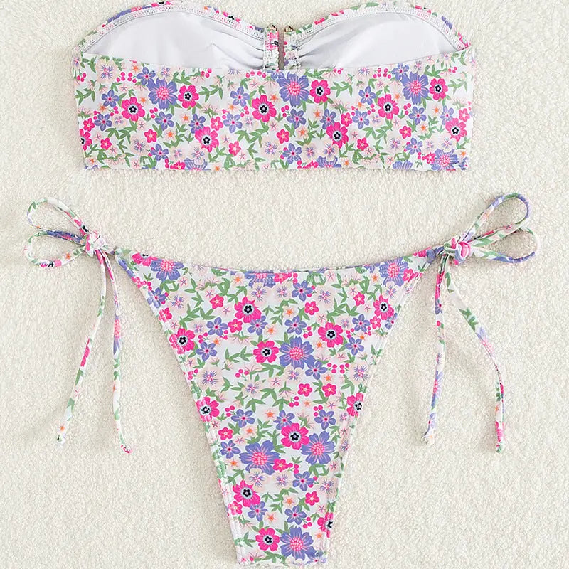 Sexy Tube Top Floral Print Bikini - Bikinis
