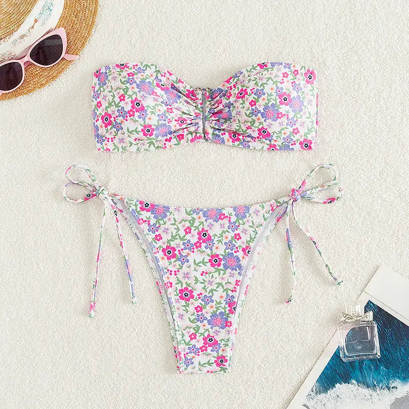 Sexy Tube Top Floral Print Bikini - Bikinis