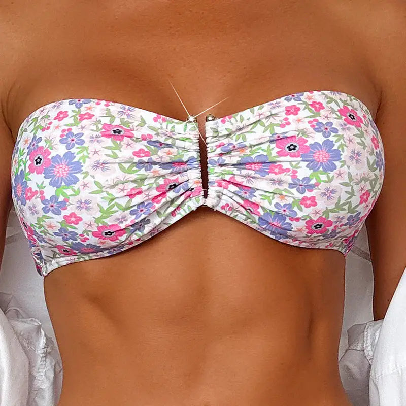Sexy Tube Top Floral Print Bikini - Bikinis
