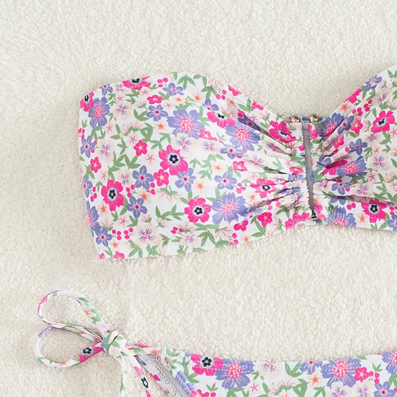 Sexy Tube Top Floral Print Bikini - Bikinis