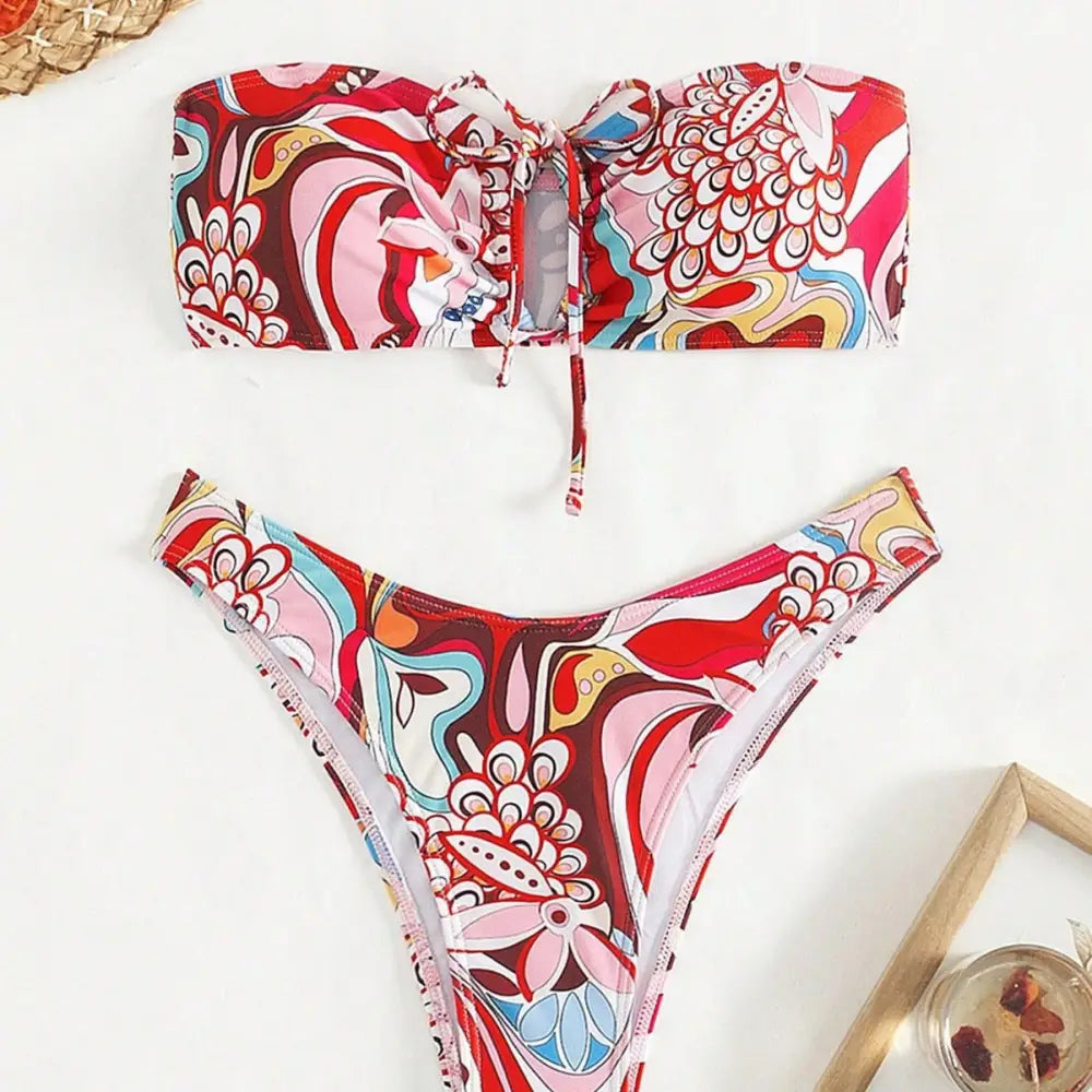 Sexy Tube Top Print Bikini - Bikinis