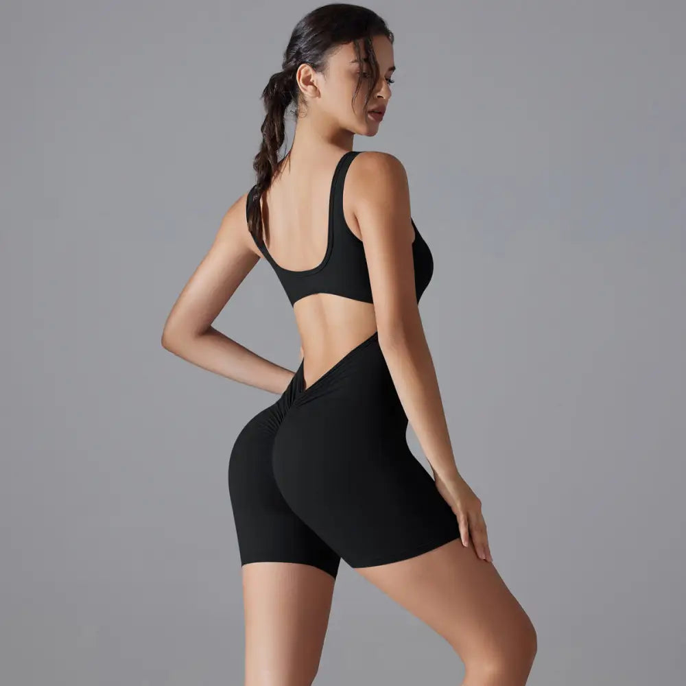 Sexy V-Shaped Back Romper - S / Shorts Jumpsuit-Black - Activewear