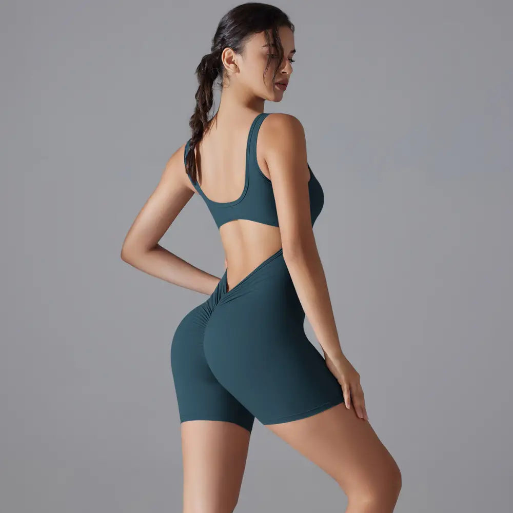 Sexy V-Shaped Back Romper - S / Shorts Jumpsuit-Fixed Blue - Activewear