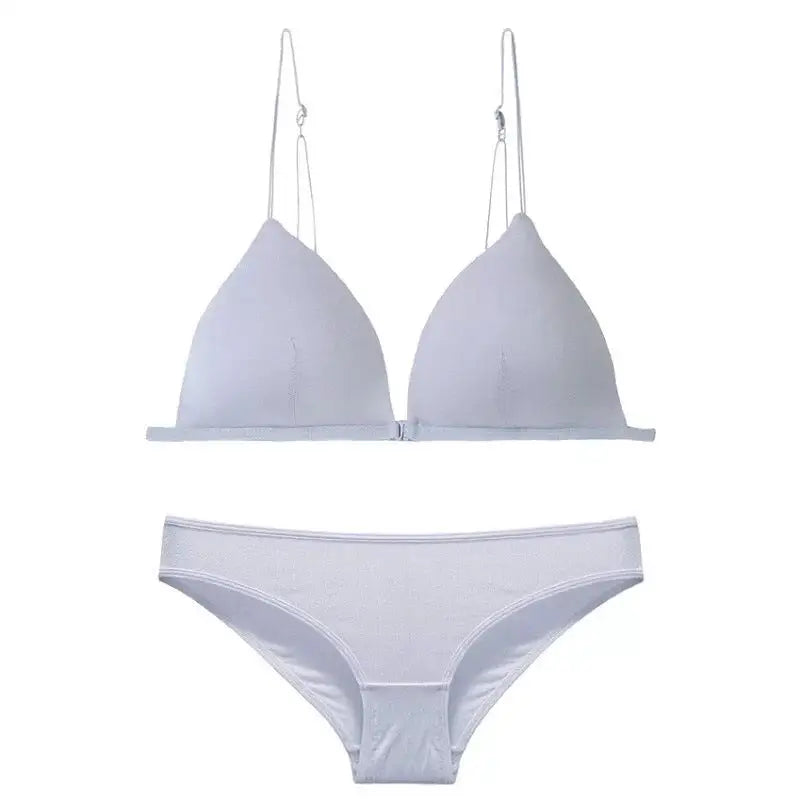 Sexy Wireless Push-up Thin French Front Buckle Bra Set - S / Gray - Panty Sets