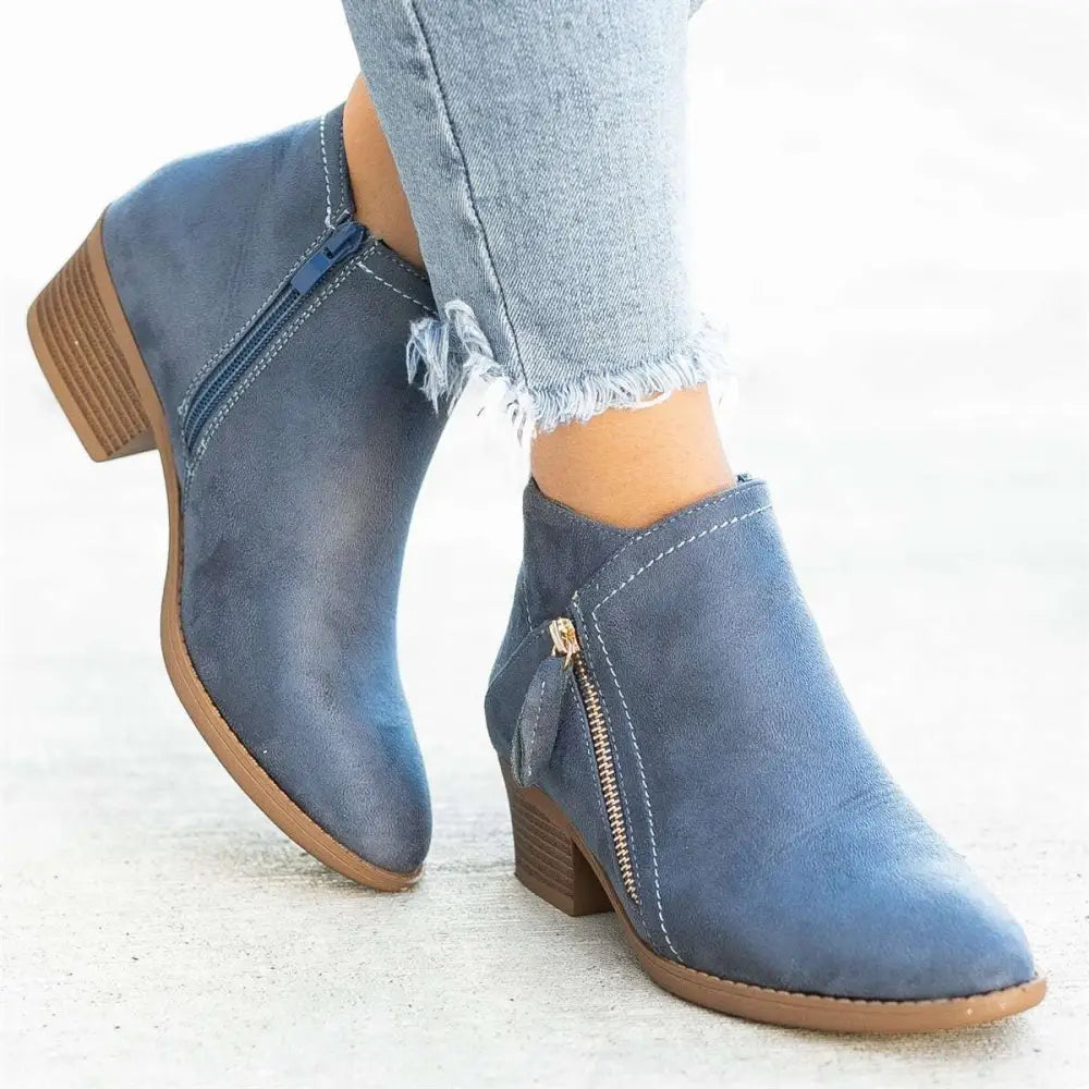 Short Side Zipper Suede Boots - 36 / Blue - Shoes