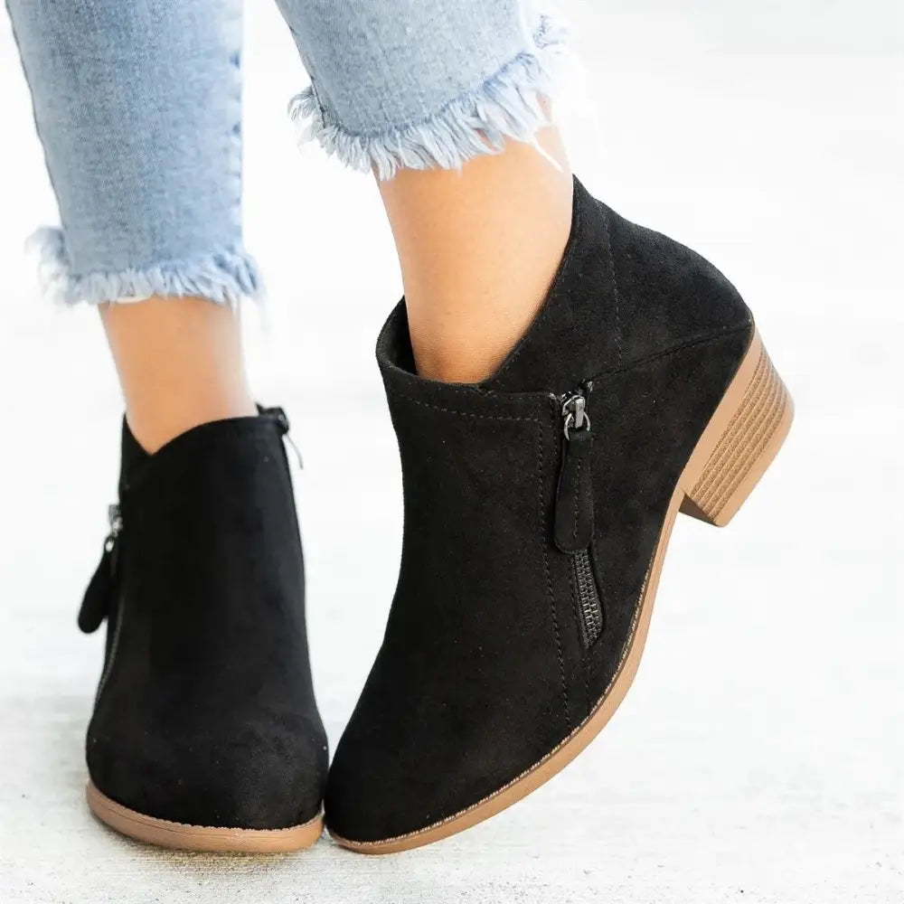 Short Side Zipper Suede Boots - Shoes