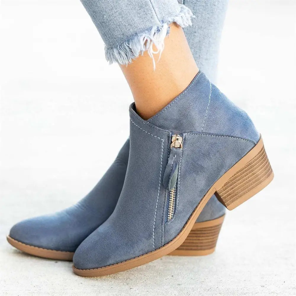 Short Side Zipper Suede Boots - Shoes