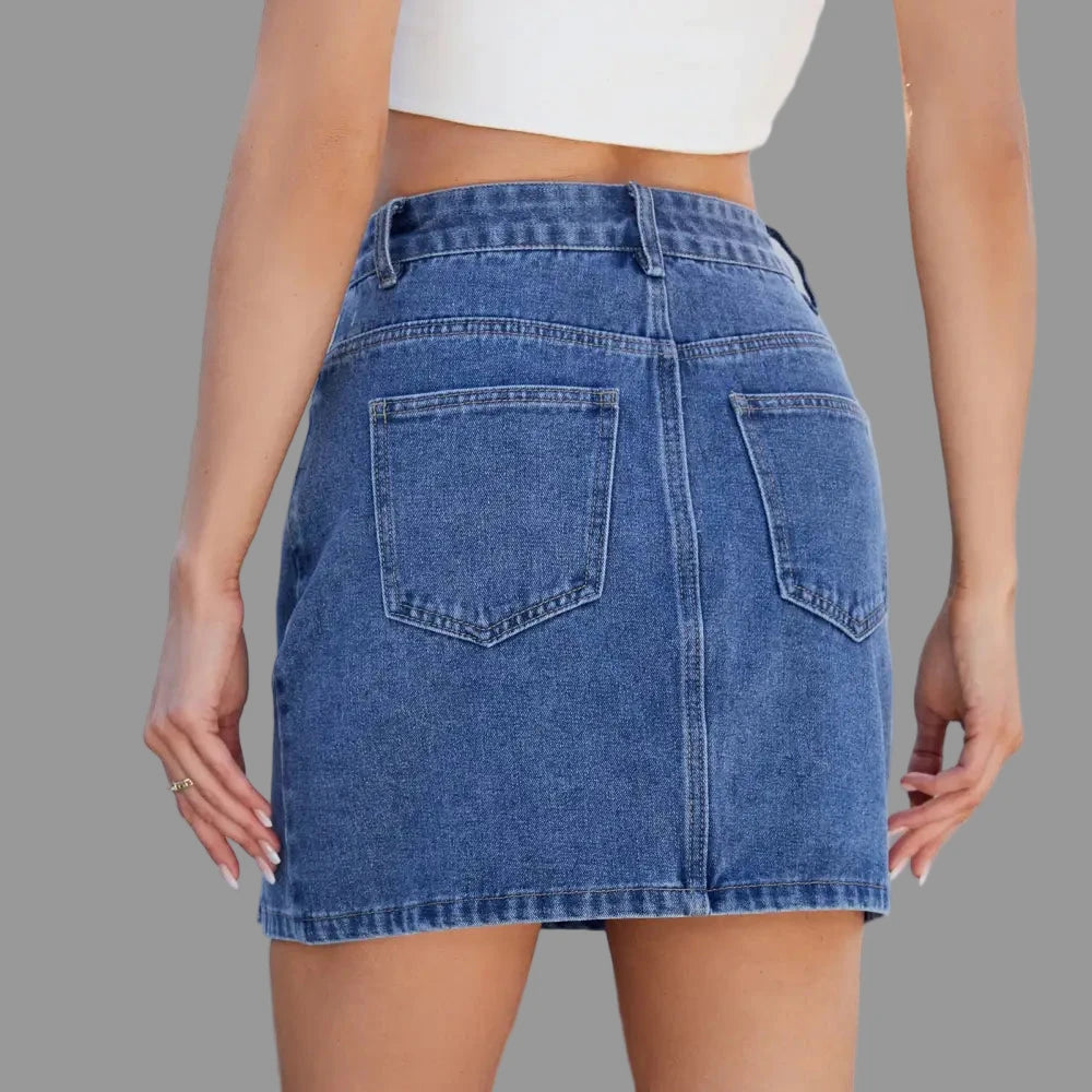 Side Slit Denim Skirt - Skirts
