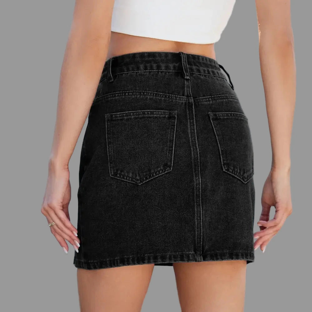 Side Slit Denim Skirt - Skirts