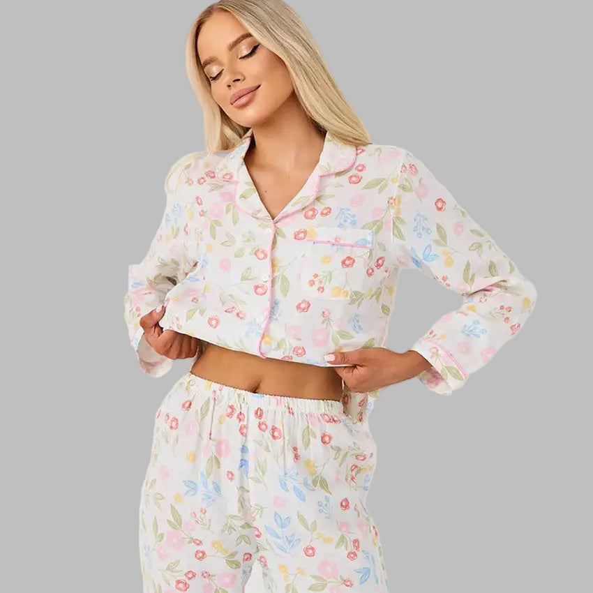 Silk Floral Pajamas Set for Comfortable and Elegant Sleepwear - Loungewear