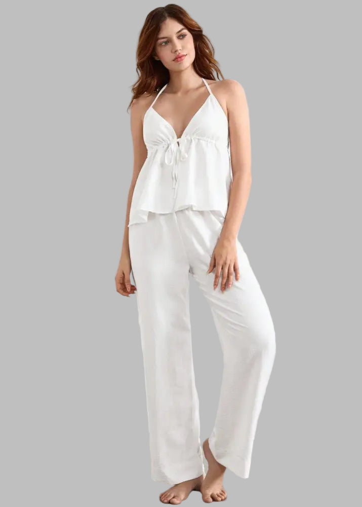 Simple Loose Comfortable Pants Pajamas Set - S / White - Loungewear Sleepwear
