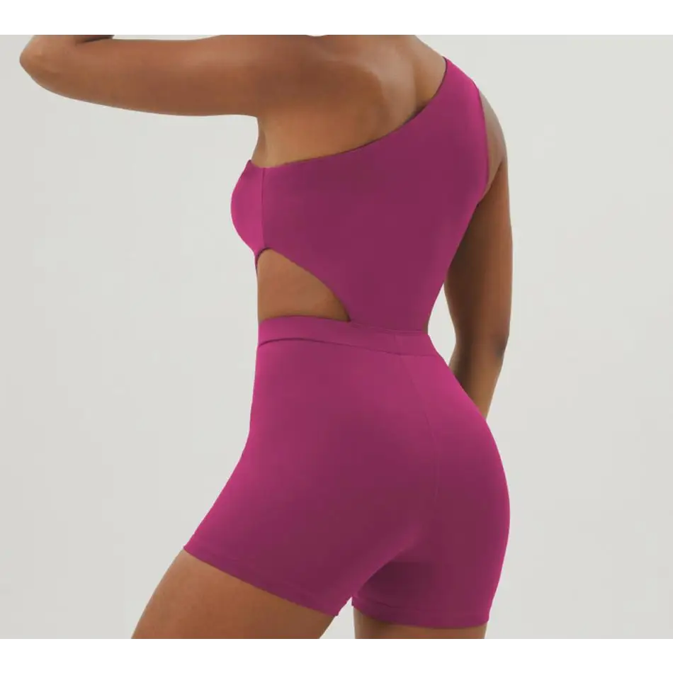 Slant Shoulder Sexy Yoga Body Shaping Slim Sports Workout Romper - Activewear