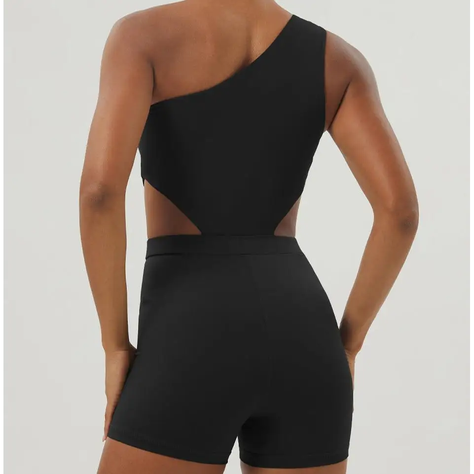 Slant Shoulder Sexy Yoga Body Shaping Slim Sports Workout Romper - Activewear