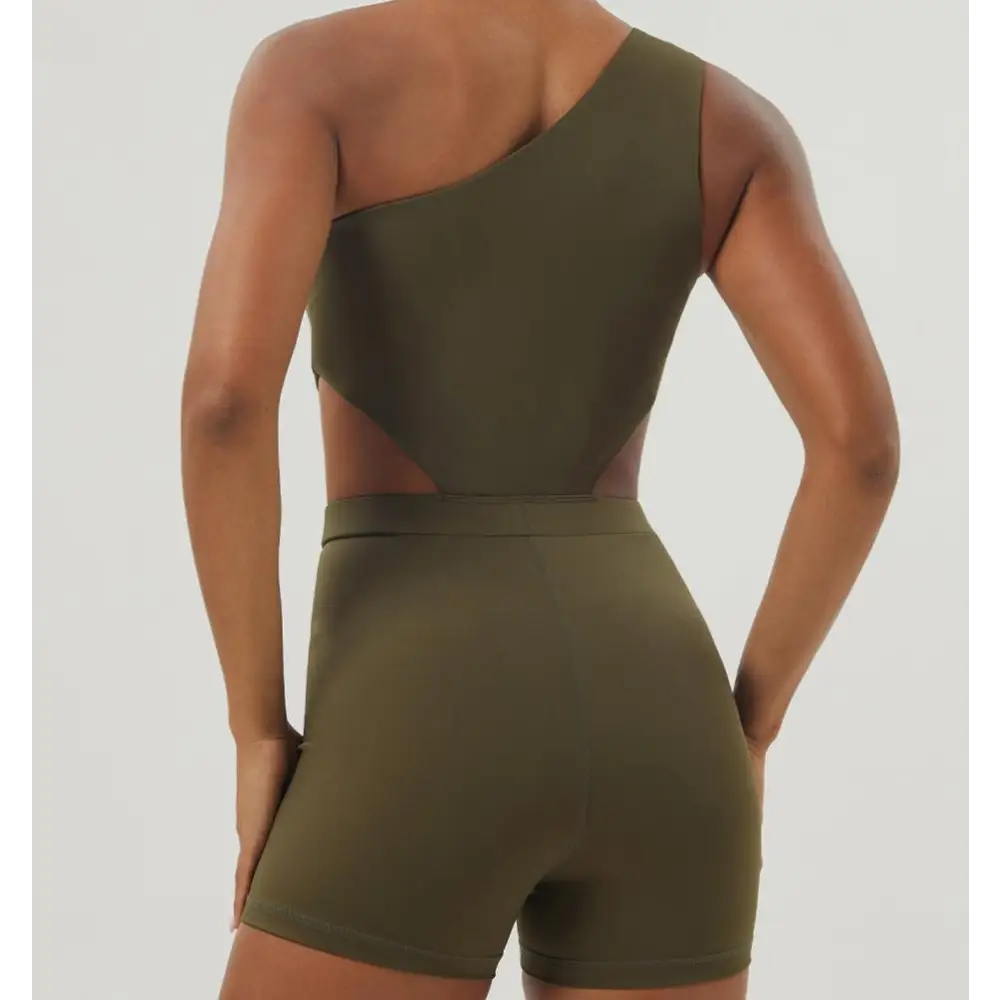 Slant Shoulder Sexy Yoga Body Shaping Slim Sports Workout Romper - Activewear