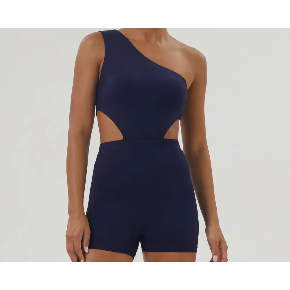 Slant Shoulder Sexy Yoga Body Shaping Slim Sports Workout Romper - S / purplish blue - Activewear