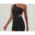 Slant Shoulder Sexy Yoga Body Shaping Slim Sports Workout Romper - S / Black - Activewear