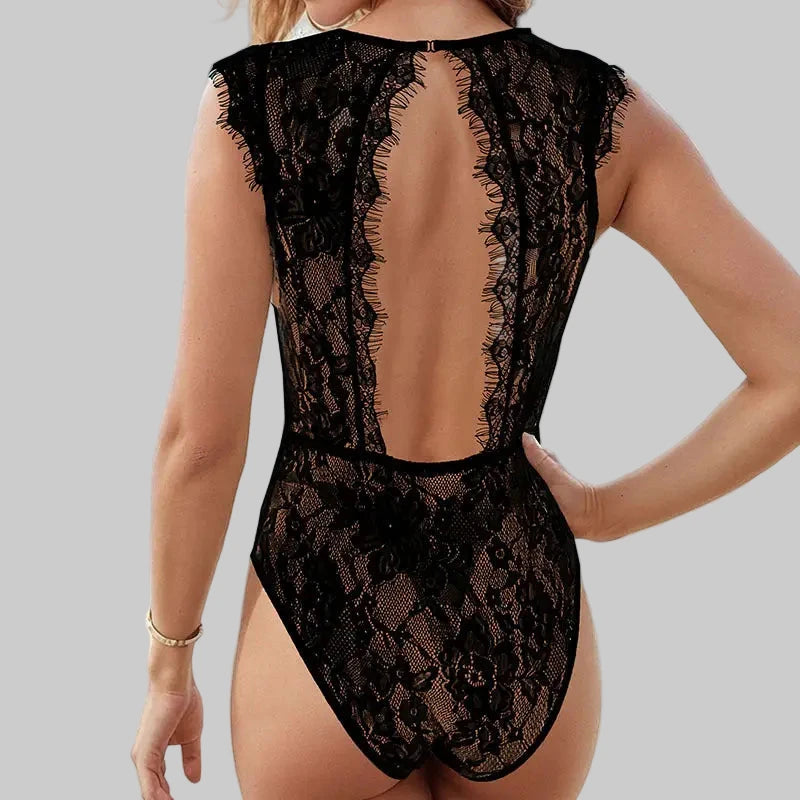 Sleeveless Lace Solid Color Backless Sexy Bodysuit - Bodysuits