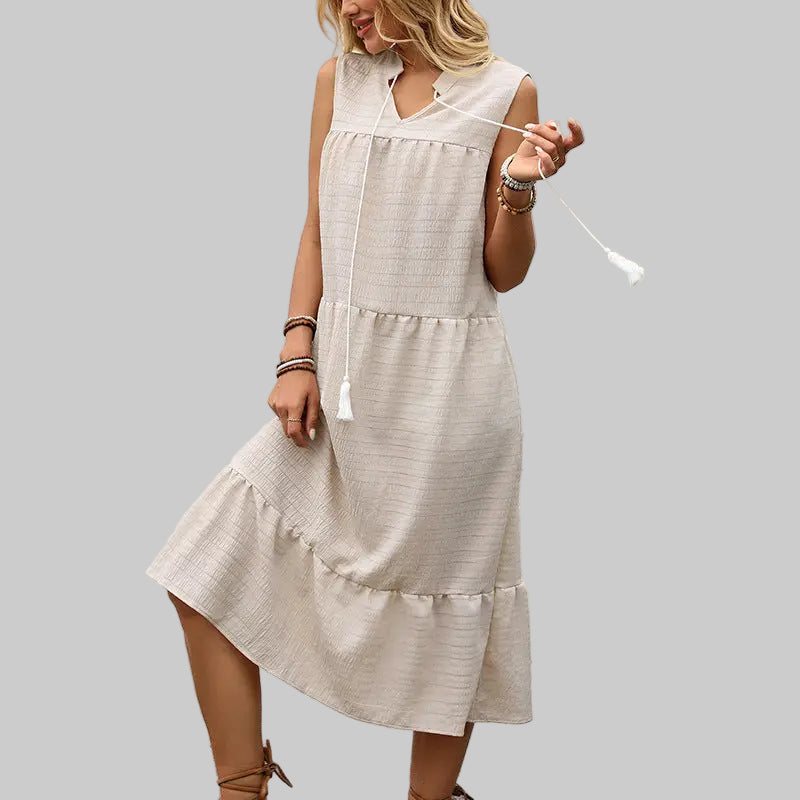 Sleeveless Straight Dress - S / Khaki - Dresses
