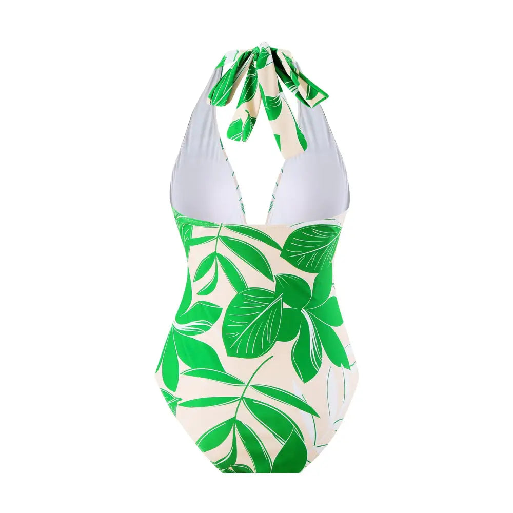 Slimming Retro Green Printing Swimsuit - Swimsuits