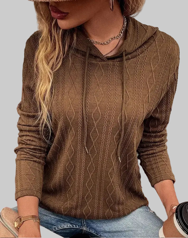 Solid Color Long Sleeve Hooded Pullover Sweatshirt - S / Dark Brown - Sweatshirts & Hoodies