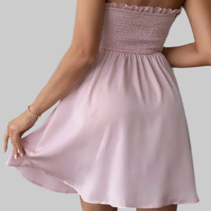 Solid Color Pocket Button Tube Top Dress - Dresses