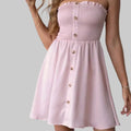 Solid Color Pocket Button Tube Top Dress - XS / Pink - Dresses