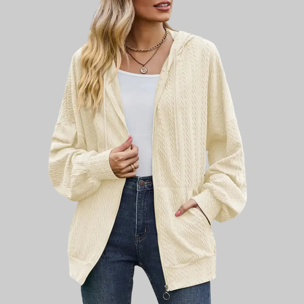 Solid Color Pocket Long-Sleeve Loose Hooded Sweatshirt - S / Apricot - Sweatshirts & Hoodies