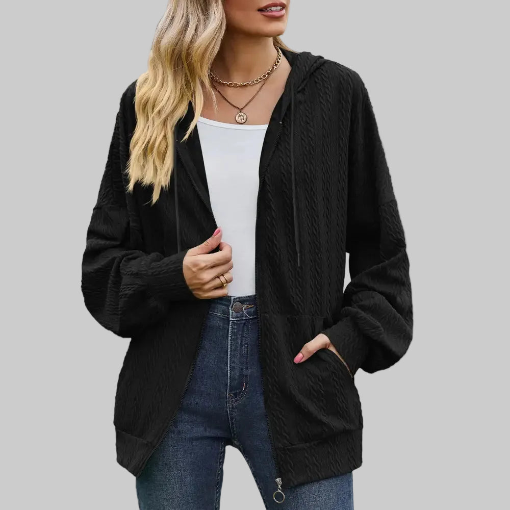 Solid Color Pocket Long-Sleeve Loose Hooded Sweatshirt - S / Black - Sweatshirts & Hoodies