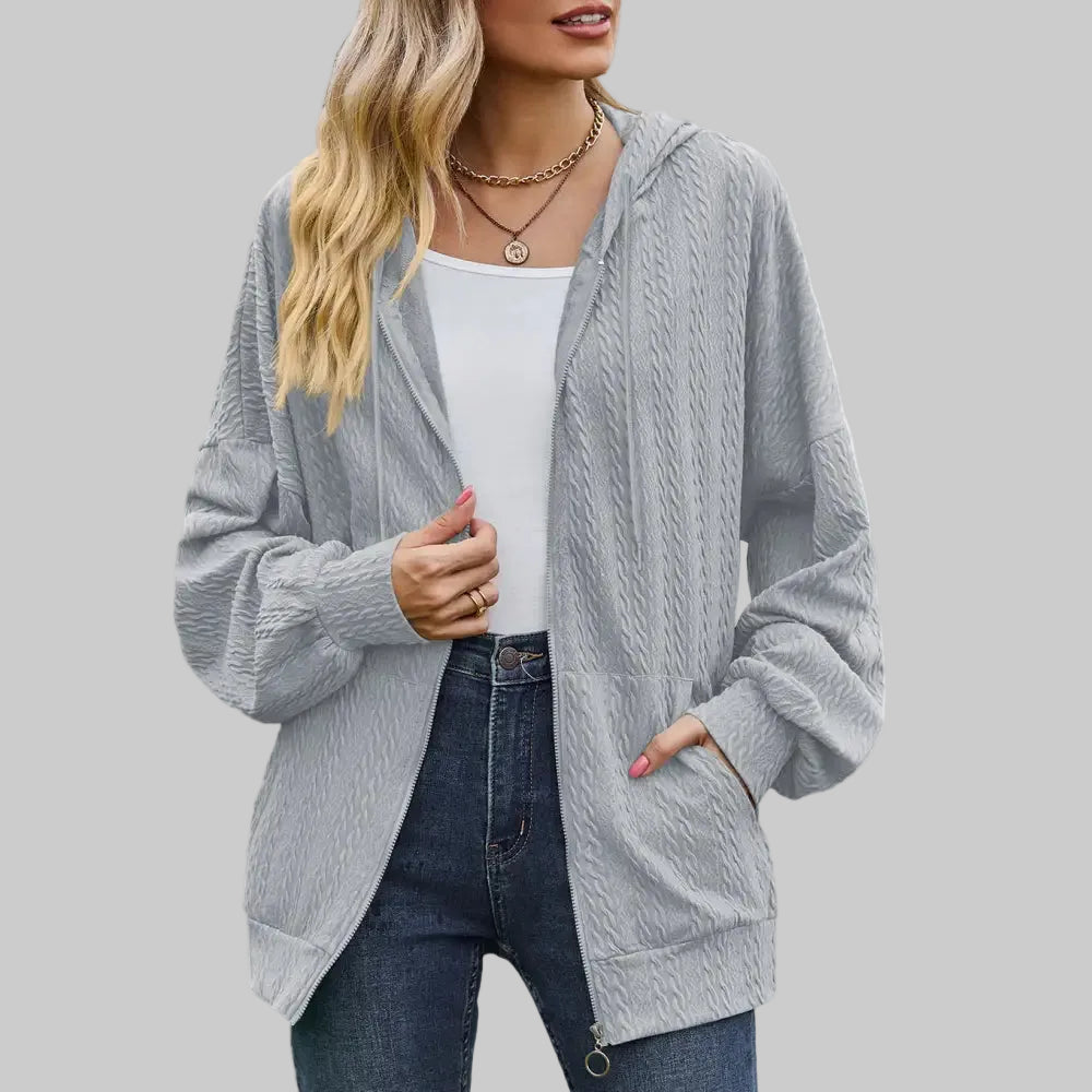 Solid Color Pocket Long-Sleeve Loose Hooded Sweatshirt - S / Blue Gray - Sweatshirts & Hoodies
