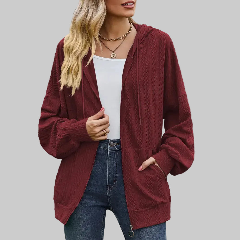 Solid Color Pocket Long-Sleeve Loose Hooded Sweatshirt - S / Burgundy - Sweatshirts & Hoodies