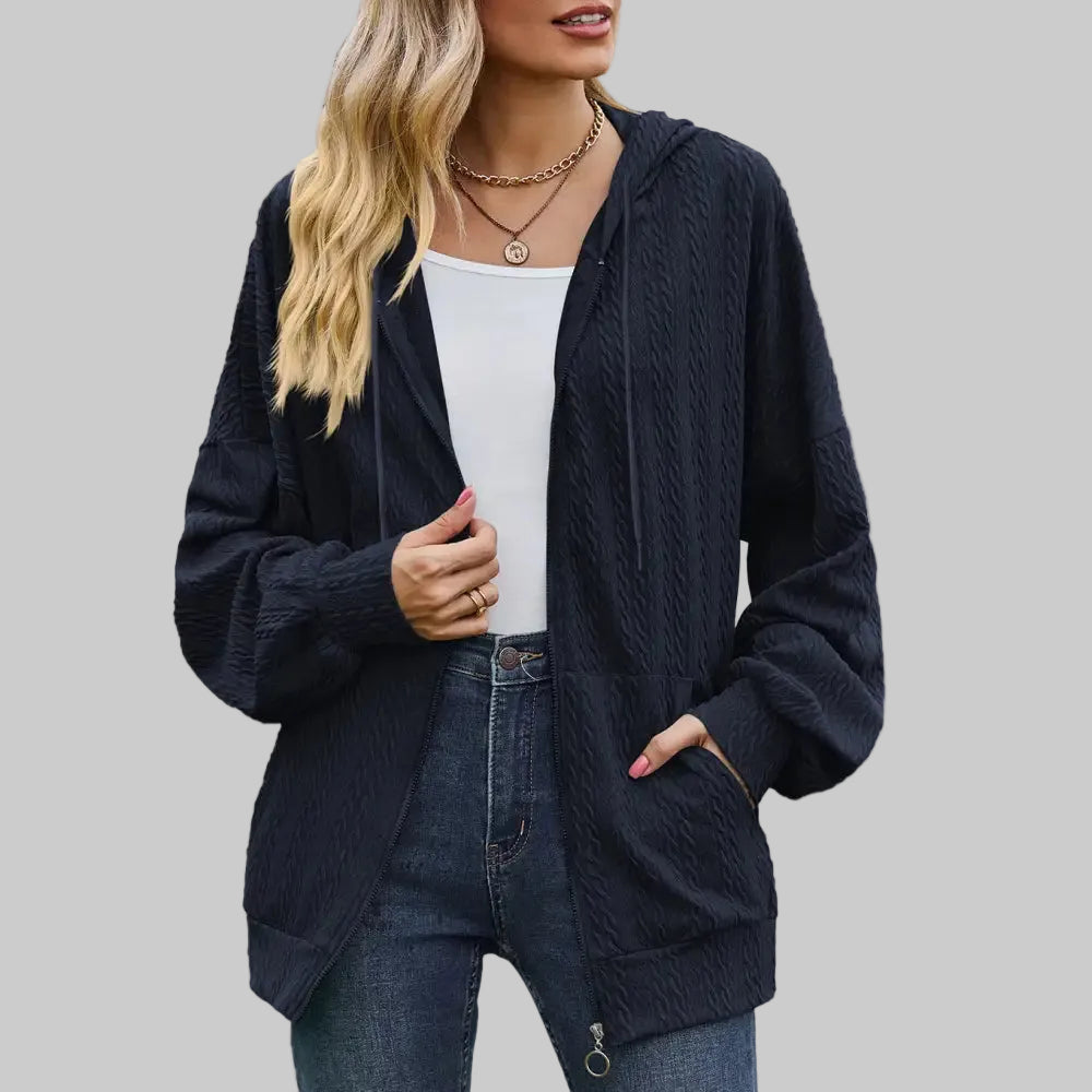 Solid Color Pocket Long-Sleeve Loose Hooded Sweatshirt - S / Navy Blue - Sweatshirts & Hoodies