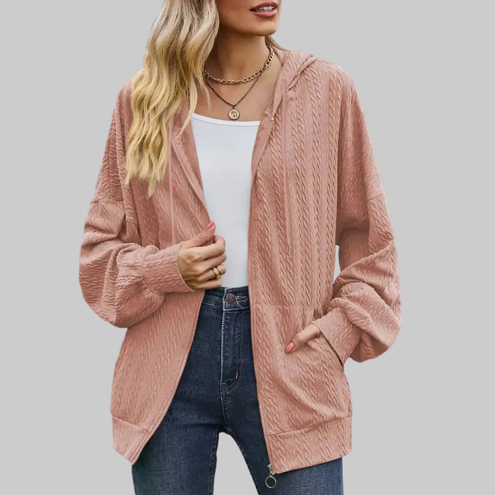 Solid Color Pocket Long-Sleeve Loose Hooded Sweatshirt - S / Skin Pink - Sweatshirts & Hoodies