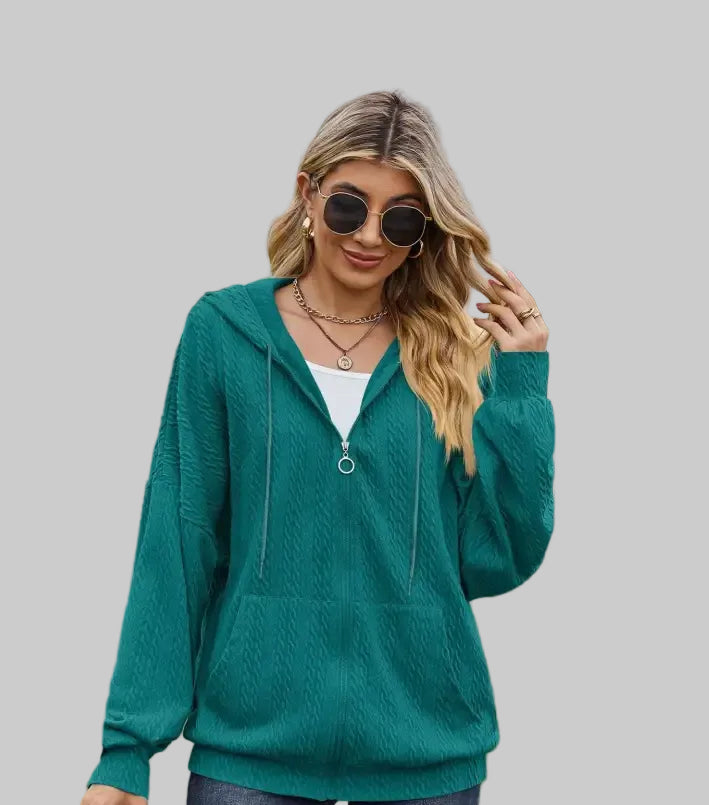 Solid Color Pocket Long-Sleeve Loose Hooded Sweatshirt - Sweatshirts & Hoodies
