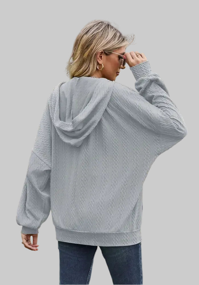 Solid Color Pocket Long-Sleeve Loose Hooded Sweatshirt - Sweatshirts & Hoodies