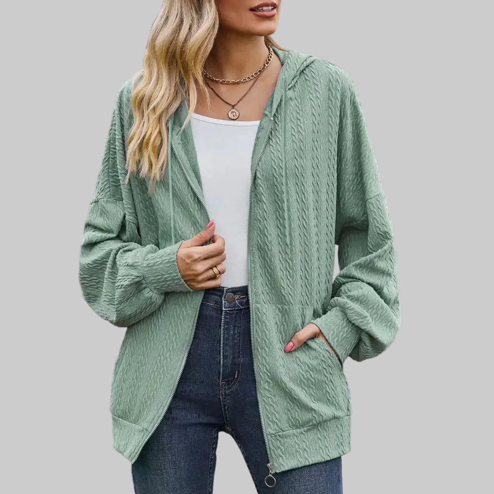 Solid Color Pocket Long-Sleeve Loose Hooded Sweatshirt - Sweatshirts & Hoodies